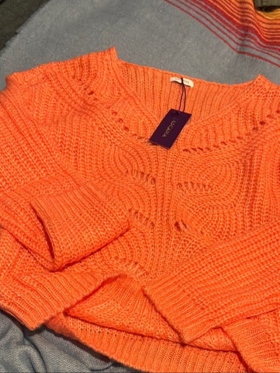 Lascana Sweaters - Women’s Vibrant Orange Scoop-Neck Knit Sweater - Unknown Brand